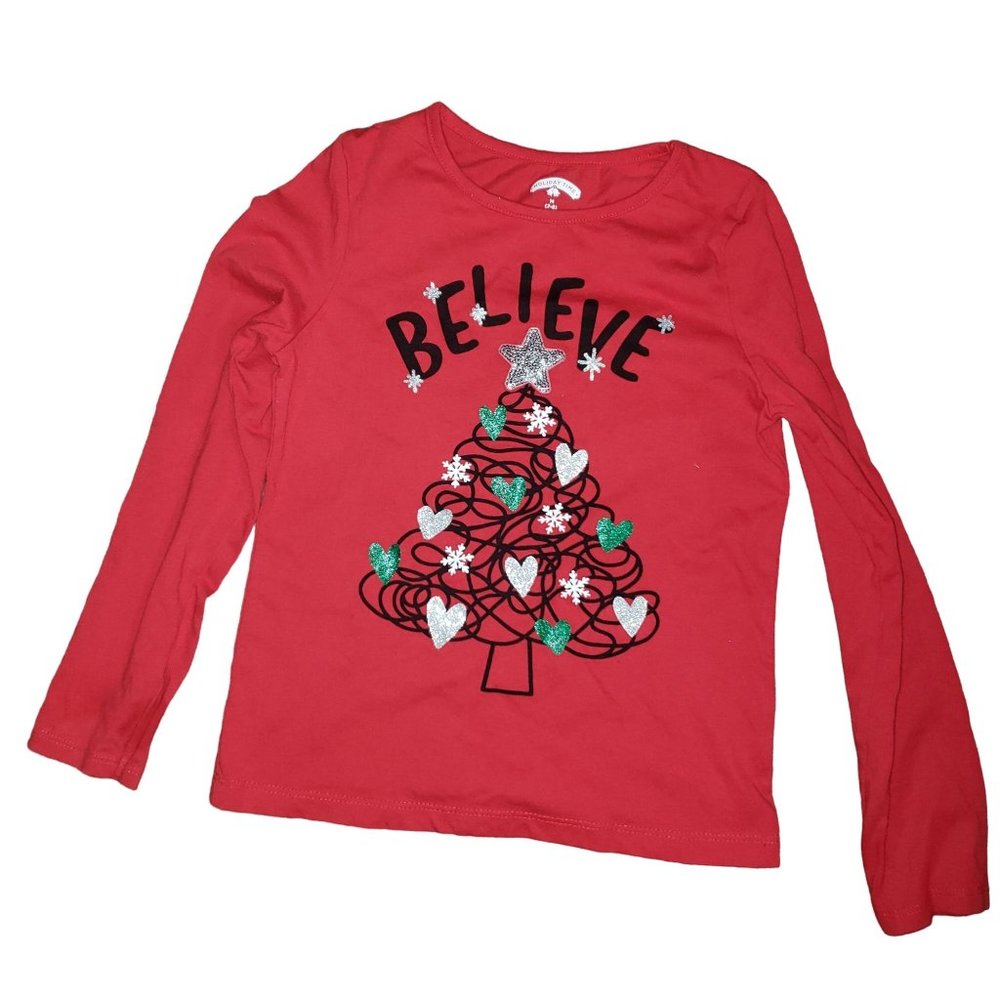 Holiday Time Christmas Shirt / Top Size 7-8 Christmas Tree Believe